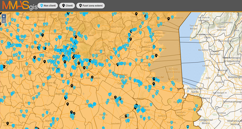 MMASgis: Visualizzazione sulla mappa territoriale delle anagrafiche Clienti/Non Clienti-Prospect